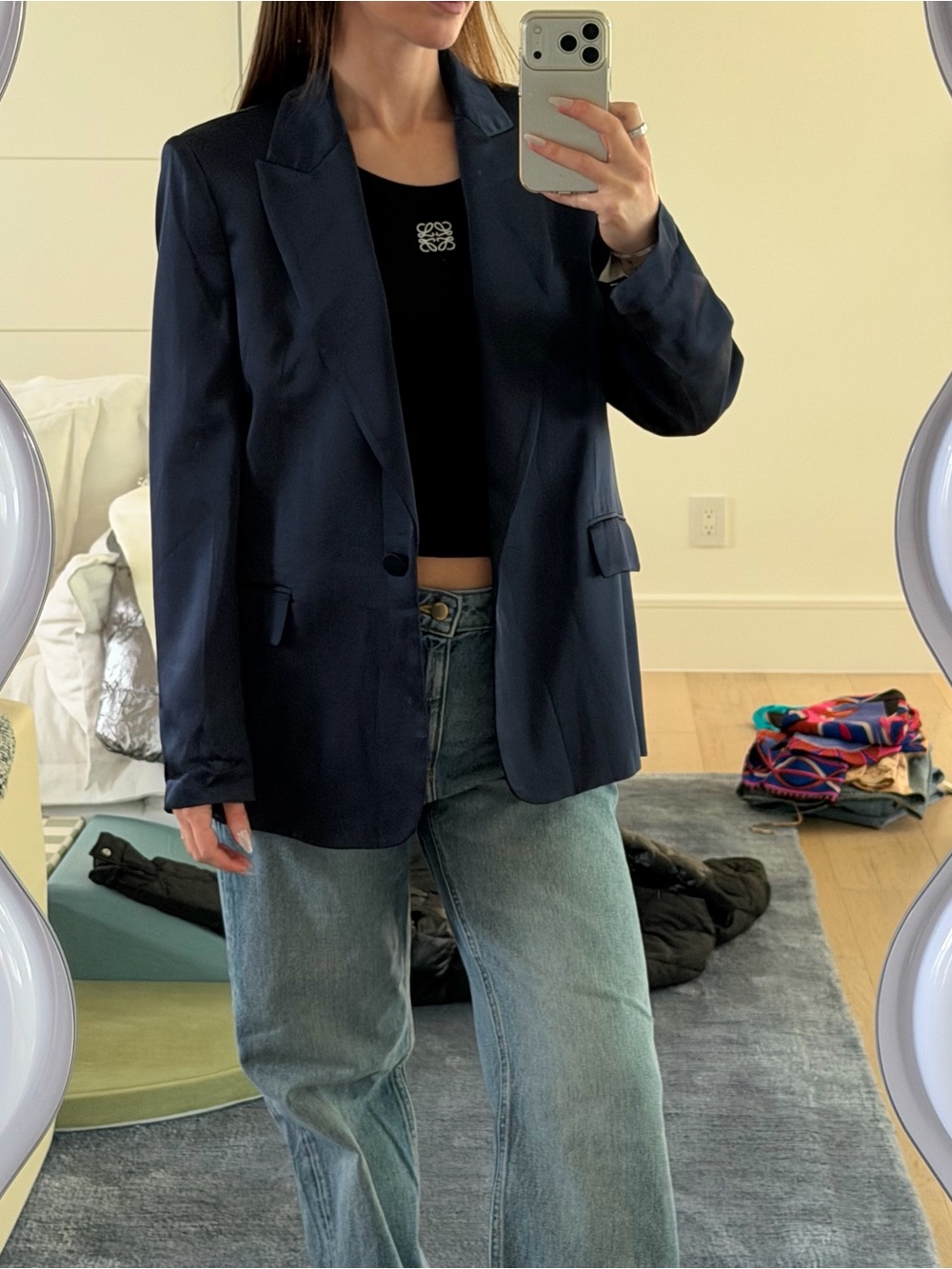 Zara Navy Satin Blazer